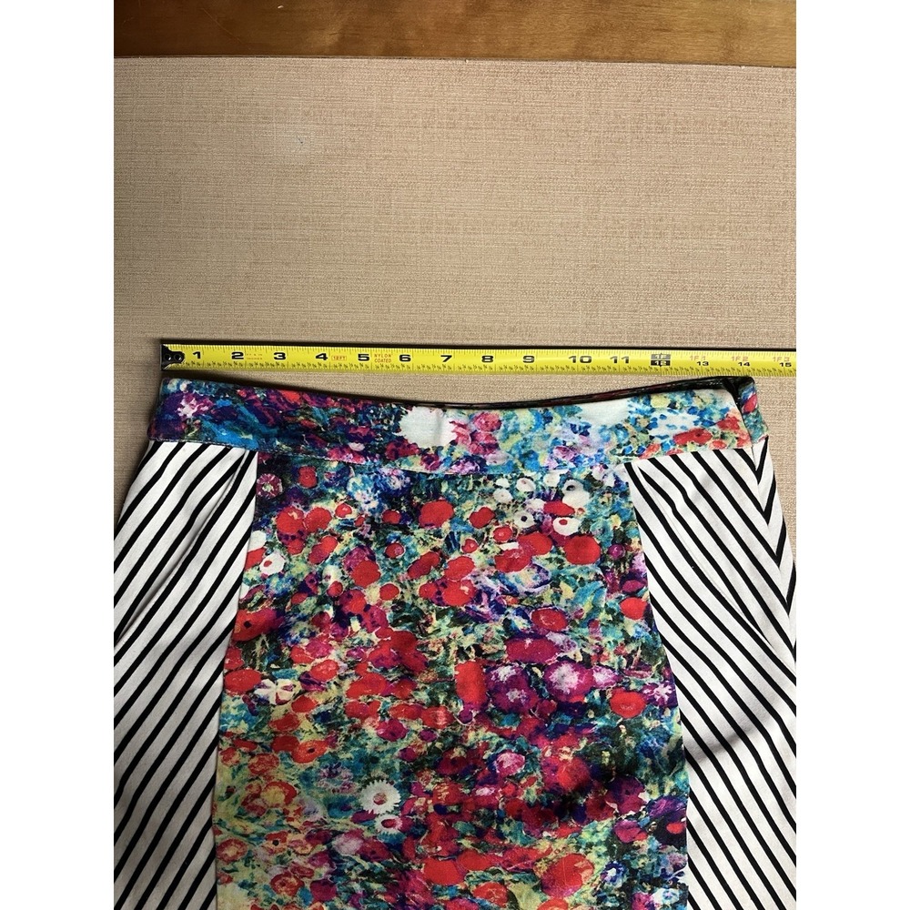Tabitha Floral Art Deco Color Block Striped High Rise Business Casual Skirt 0 - Picture 6 of 8